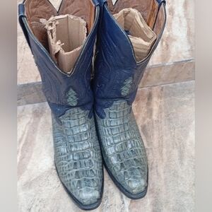 Montana Blue and Green Cowboy Boots Alligator Tail